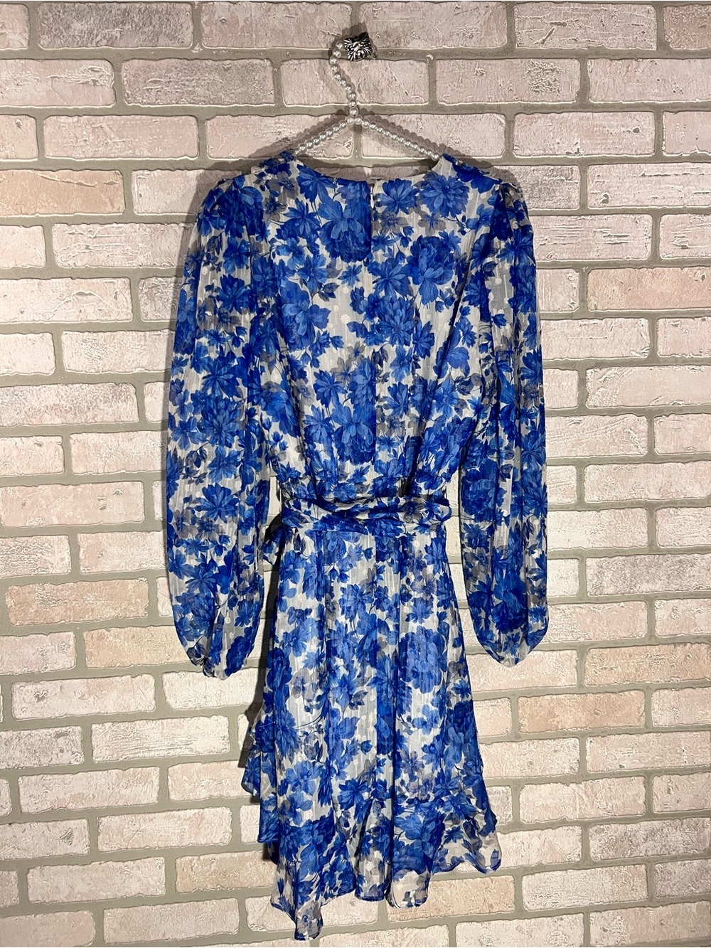 Alex MarieNWOT Simone Cobalt Blue Floral Tiered Long Sleeve Dress Size 6 - Picture 7 of 10